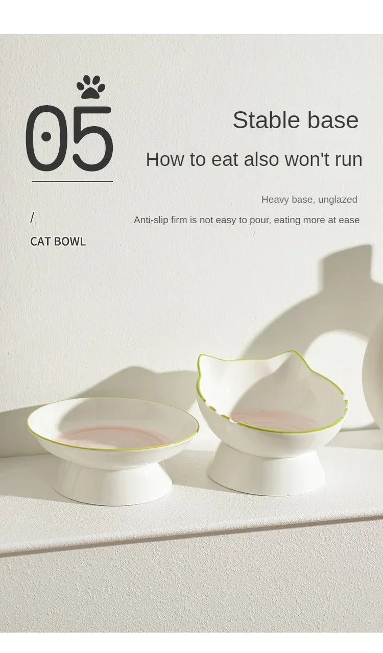 Cat Bowl Ceramic Cat Food Bowl Dog Bowl Food Bowl Rice Bowl Large-diameter Water Bowl Slanted Mouth Bowl Anti Knock Pet Supplies