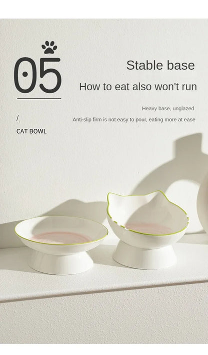 Cat Bowl Ceramic Cat Food Bowl Dog Bowl Food Bowl Rice Bowl Large-diameter Water Bowl Slanted Mouth Bowl Anti Knock Pet Supplies