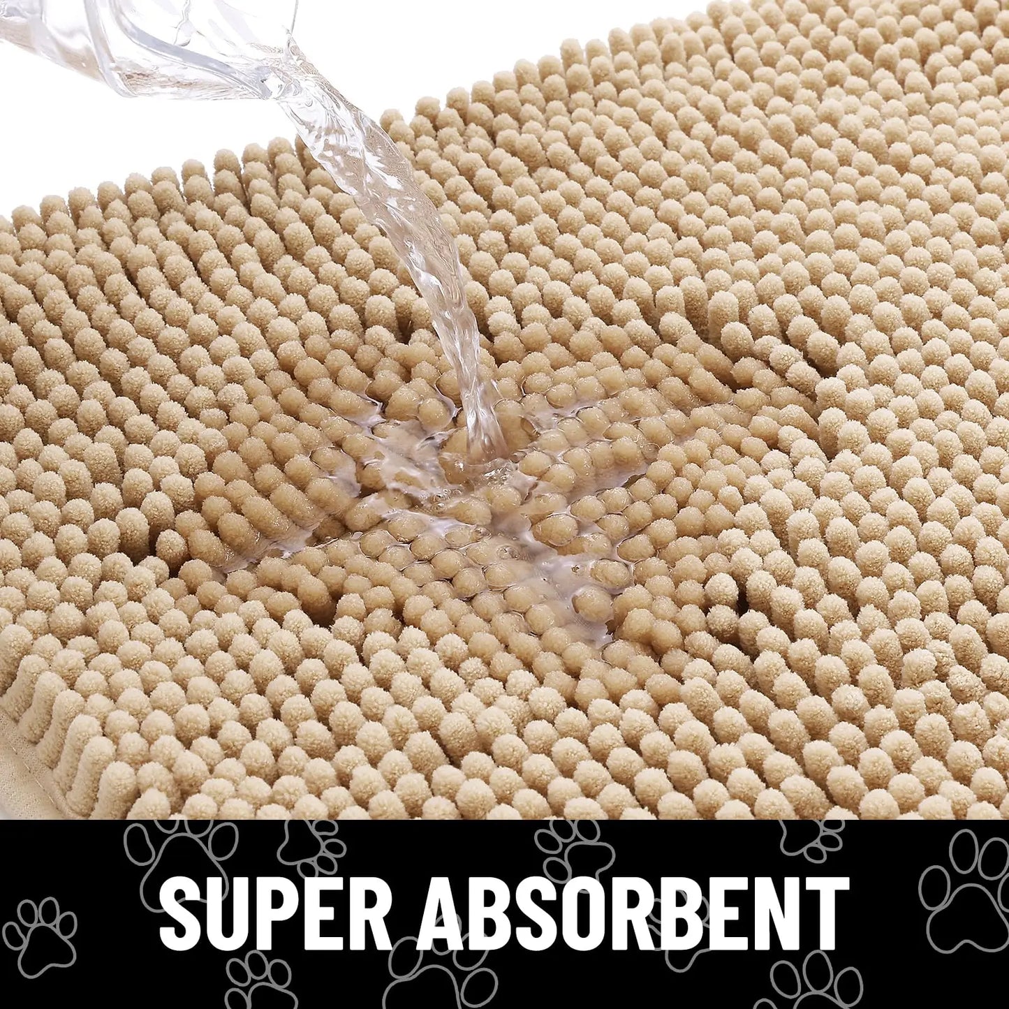 Kitinjoy Ultra Absorbent Chenille Mud Doormat With Paw Print Design Non-Slip Quick-Dry Washable Mats Door Mat for Muddy Dog Paws