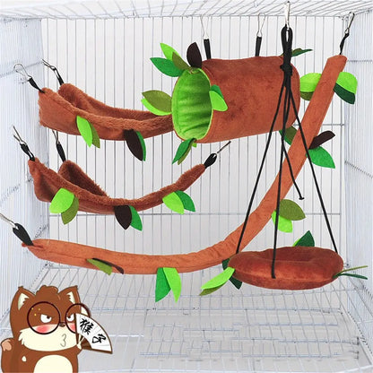 Hamster Hammock Small Animal Hanging Warm Bed Tunnel and Swing Jungle Set Cage Accessories for Sugar Glider Squirrel Hamster