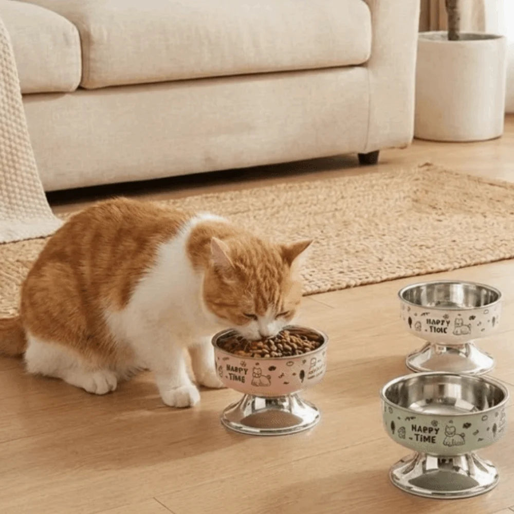 Cartoon Pet High Foot Bowl Large Capacity Neck Protection Cat Food Water Bowl Anti-slip Detachable Elevated Cat Bowl