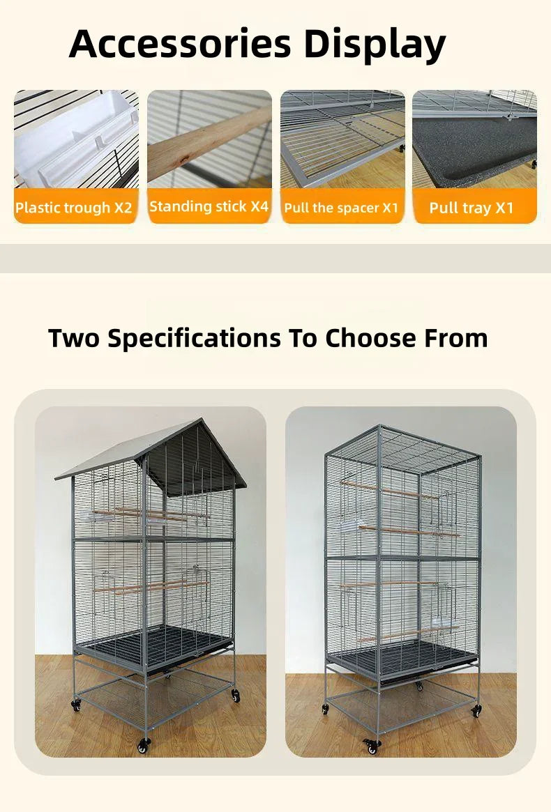 Metal Big Size Large Bird Cages Pet Parrot House Pet Cages Carriers Bird Breeding Foldable Quadrate Bird Cage 80*60*168cm