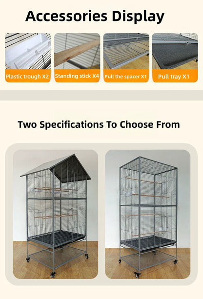 Metal Big Size Large Bird Cages Pet Parrot House Pet Cages Carriers Bird Breeding Foldable Quadrate Bird Cage 80*60*168cm