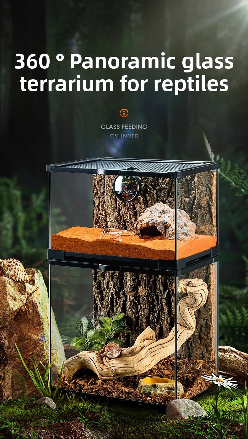 Professional glass reptile terrarium for chameleon,lizard,and snake,suitable for horned frog and water turtle,clear ventilation