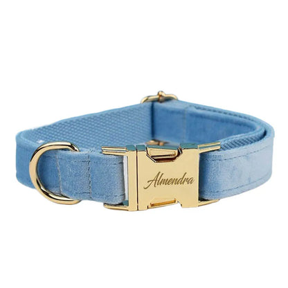 Blue Velvet Dog Collar And Leash Set For Small Medium Large Dogs Custom Engraved Nameplate Pet Supplies Dog Leash Velvet15