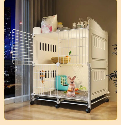JC Rabbit Cage Household Extra Large Double Layer Indoor Automatic Manure Cleaning Dutch Pig Cage Two-Story Platform Villa