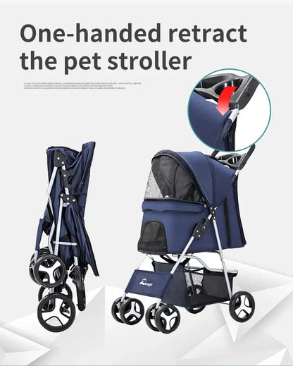 Pet Stroller Lightweight Folding Universal Wheel Cat Dog Travel Breathable Pet Stroller Outdoor Stroller for Small Medium Pets