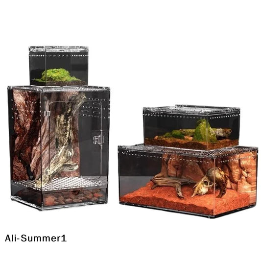 【E】Reptile Breeding Box Lizard Kennel Amphibian Terrarium Transparent Acrylic Feeding Cage Ecological Insect Spider Habitat
