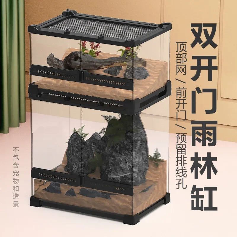 Front Door Rainforest Reptile Terrarium Climbing Breeding Box for Tree Frog Eyeliner Lizard Arboreal Ecological Landscape