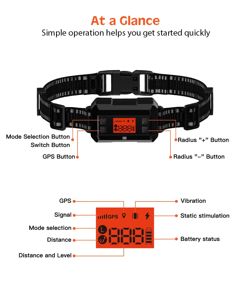 GPS Pet Fence Electric Wireless Dog Tracker Collar Pet Containment System Waterproof Dog Training Collar Anti Run Away Safety