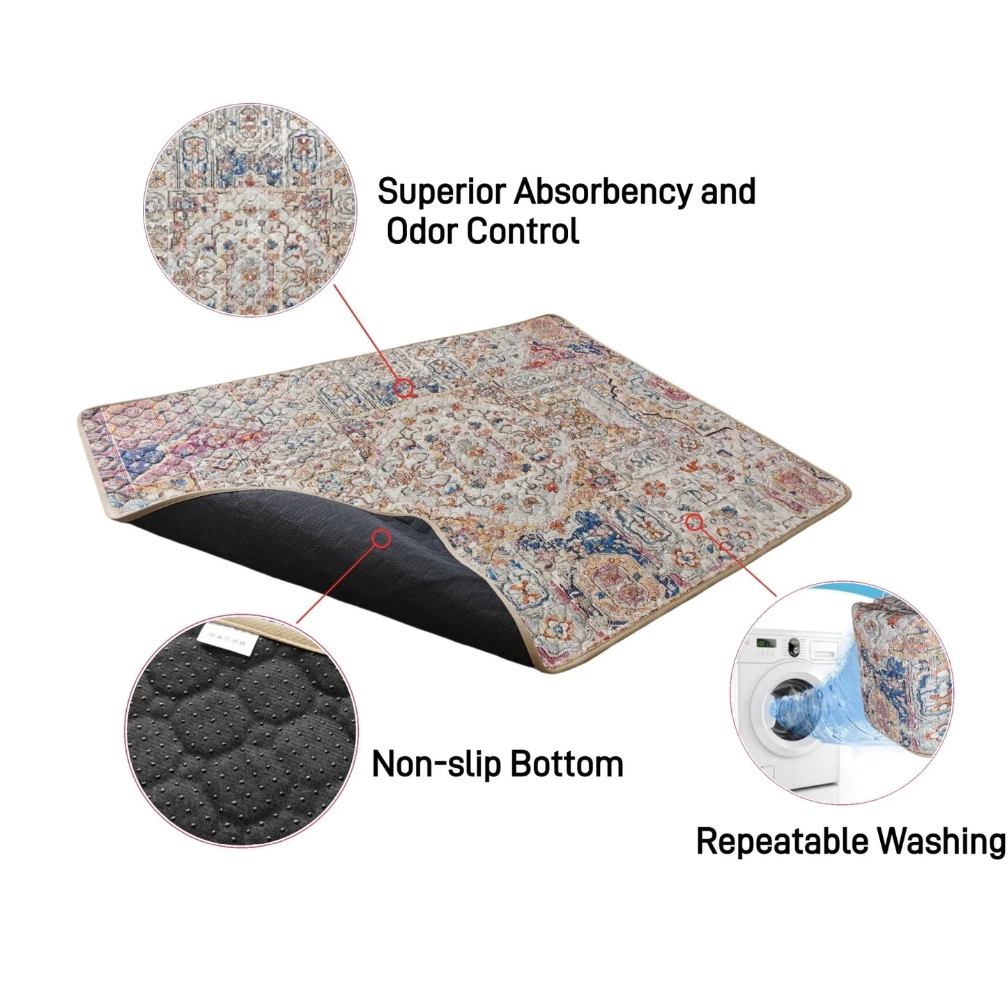 2pc Bohemian Pee Pad for Pet Dogs Cats，46.8x35“ Reusable Puppy Pads Super Absorbent Leakproof Dog Training Pads, winter