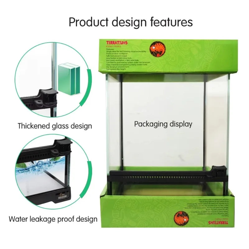 Black Vertical Small Glass Reptile Terrarium/tank/aquarium Bearded Dragon Lizard Cage Tropical Rainforest Ecological Landscape