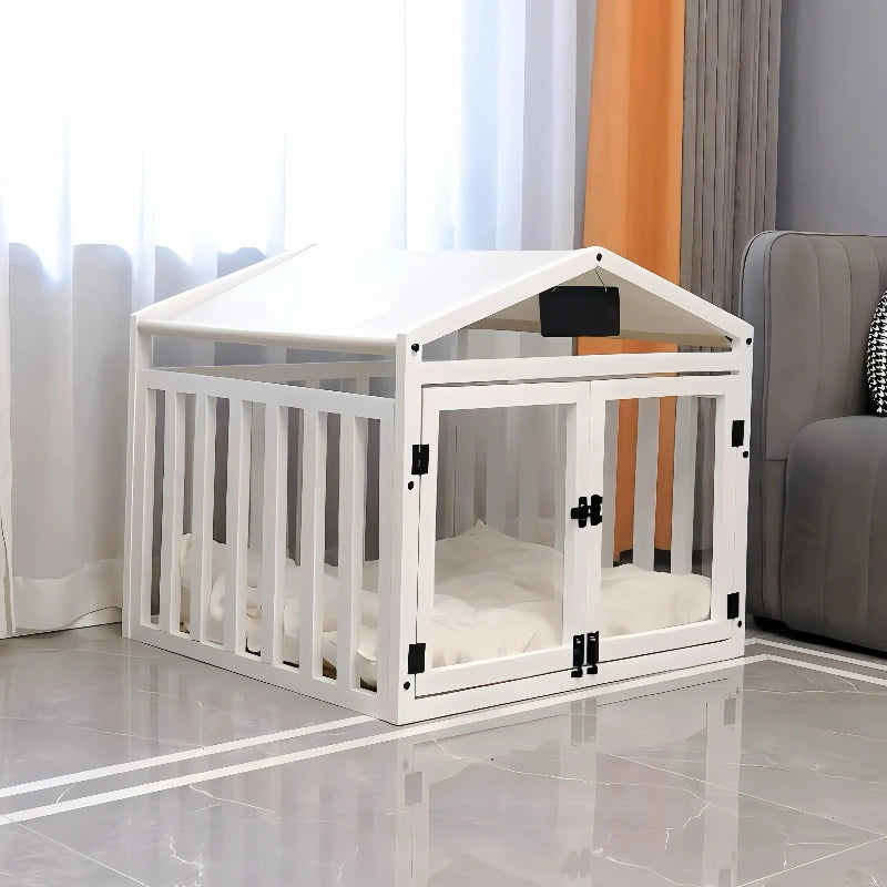 Solid Wood Luxury Dog House Indoor Pet House Removable Washable Dog Fence Double Door Dog Cage Portable Waterproof Pet Bed