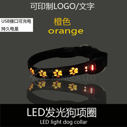 LED Dogs Luminous Collar Paw Pet Dog Walking Dog Collar Tag  Anti-car Accident Anti-lost Light Warning Safety Puppy accessories