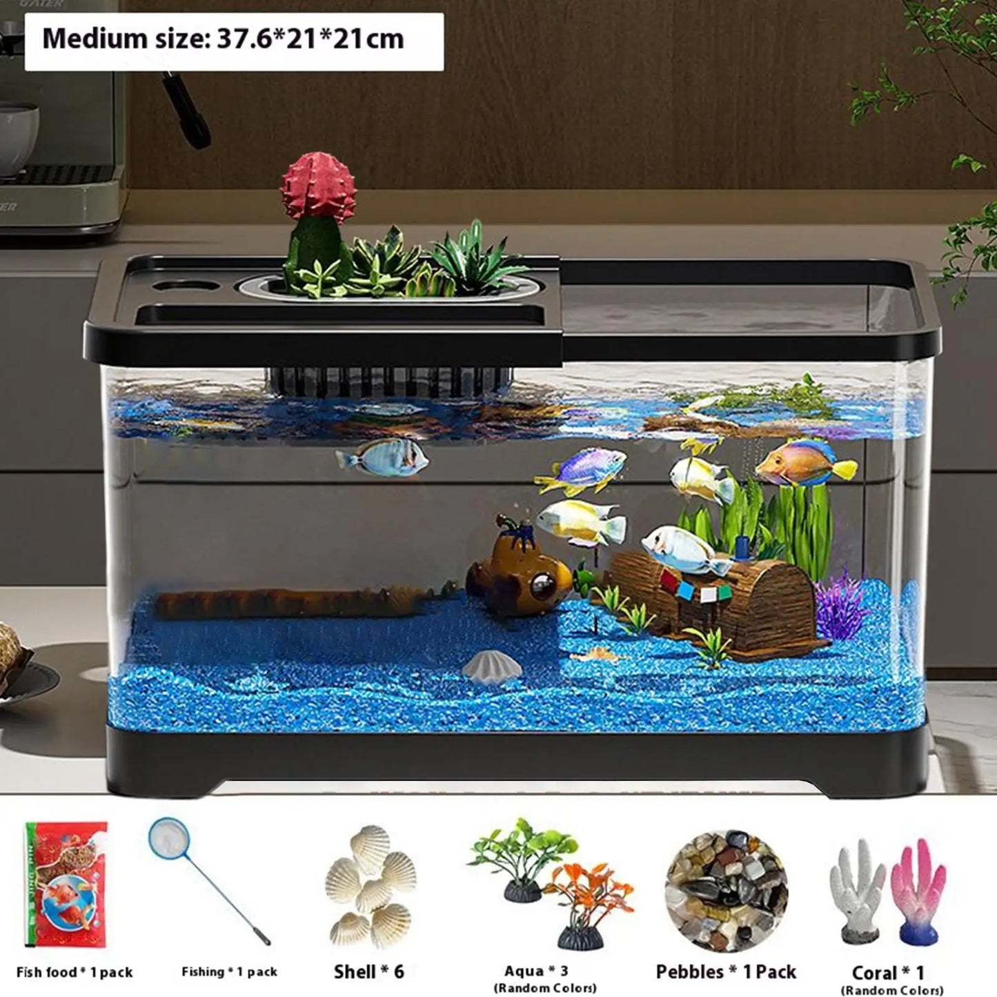 Small Fish Tank Kit LED Fish Tank Kit With Filtration System Underwater Landscape Decoration Compact Glass Aquarium Set For Den