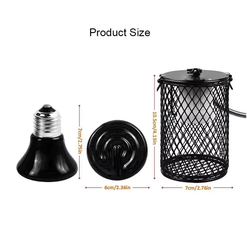 E27 Pet Heating Lamp for Turtle Snake lizard Infrared Ceramic Heat Light Reptile Lamp Anti-Scald Cage Protects Chicks UK Plug