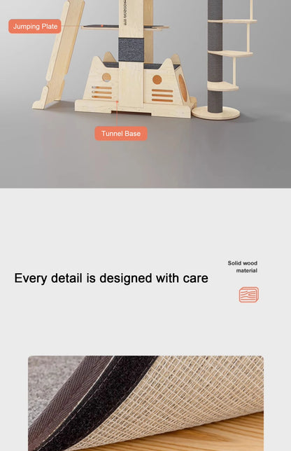 Solid Wood 1 Multi-Level Cat Climbing Frame Large Cat Tower Cat Tree Villa