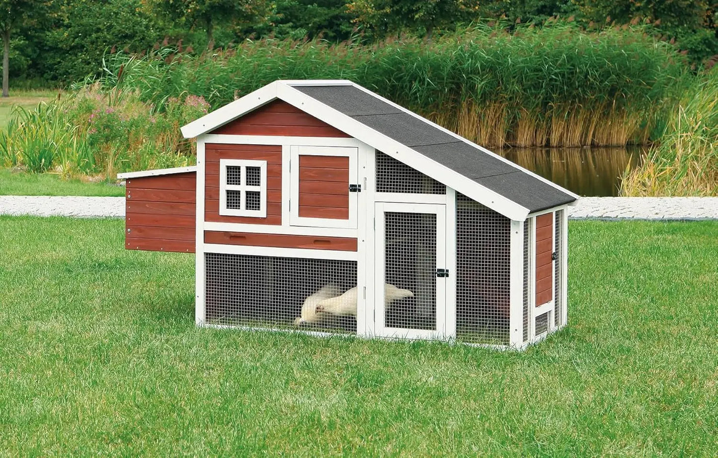 natura chicken coop with outdoor run – outdoor hen house with two nesting boxes – easy to clean chicken pen, pull-out plastic t