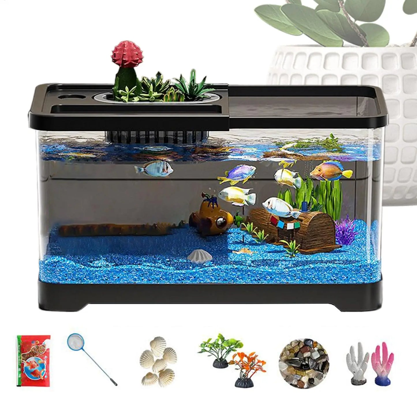 Fish Tank Starter Kit Fish Tank Kit With Decoration Accessories Underwater Landscape Decoration Compact Glass Aquarium Set