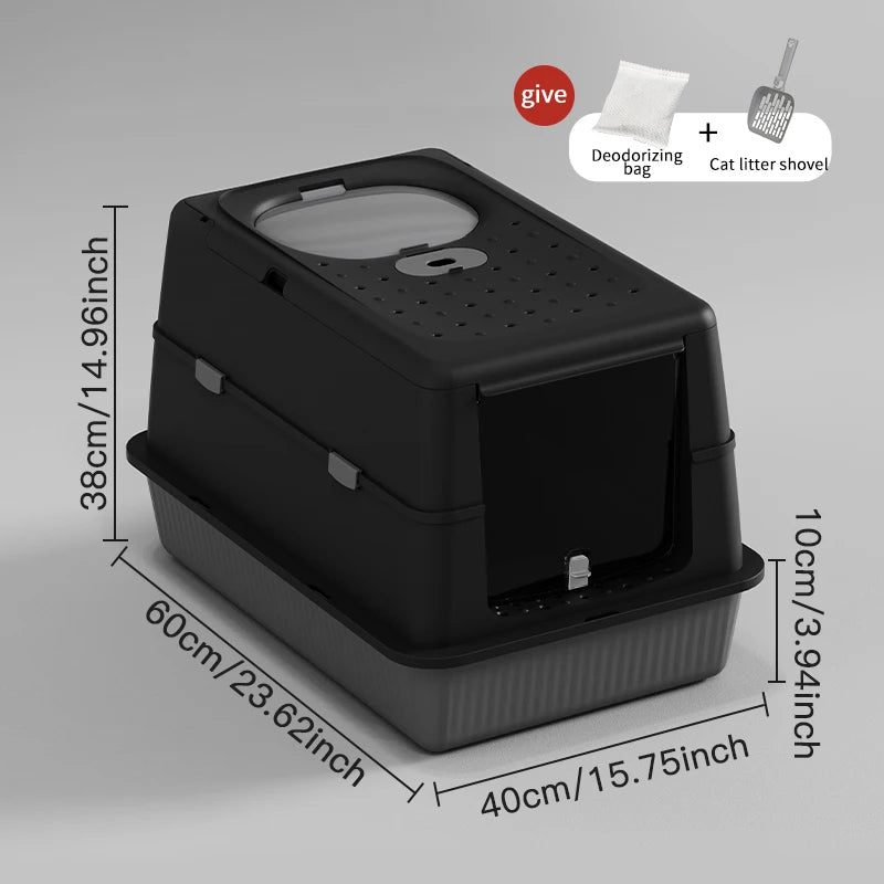 Fully Enclosed Large Flip-Top Cat Litter Box High-Sided Covered Design, Splash-Proof and Litter-Tracking Preventive Cat Toilet