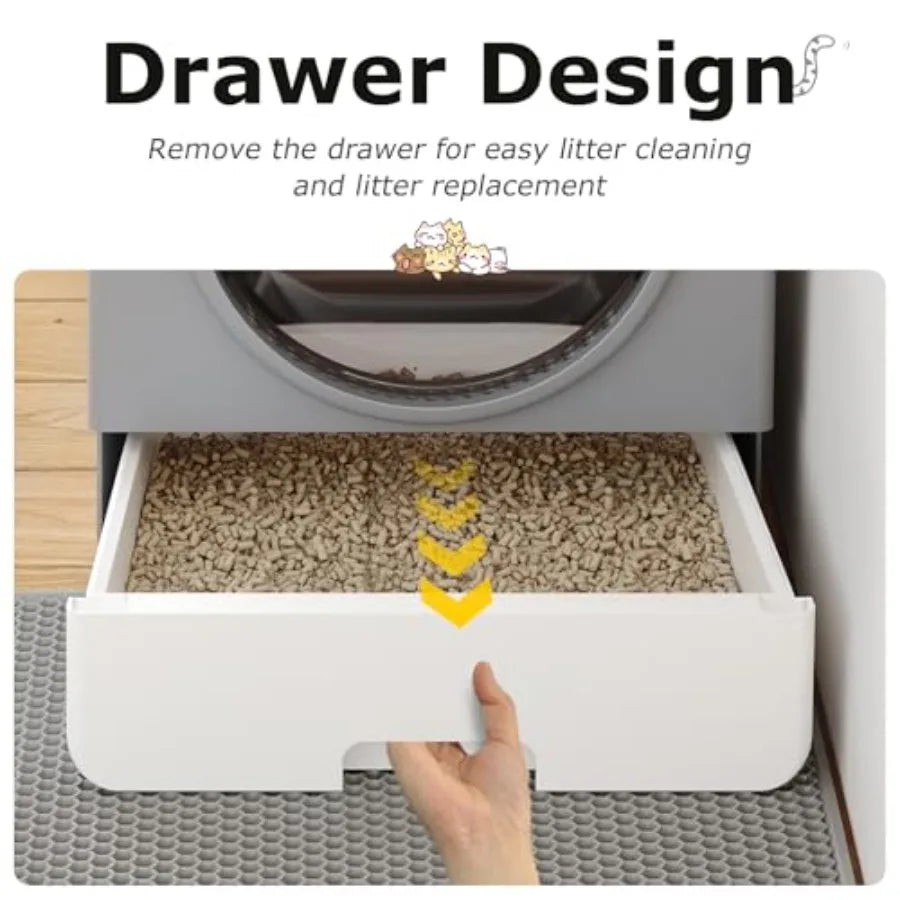 Dome Litter Box Drawer Type Large XL Cat Toilet Covered Hidden Dog Proof with Scoop Mat for Odor Control and Less Trackin Gray