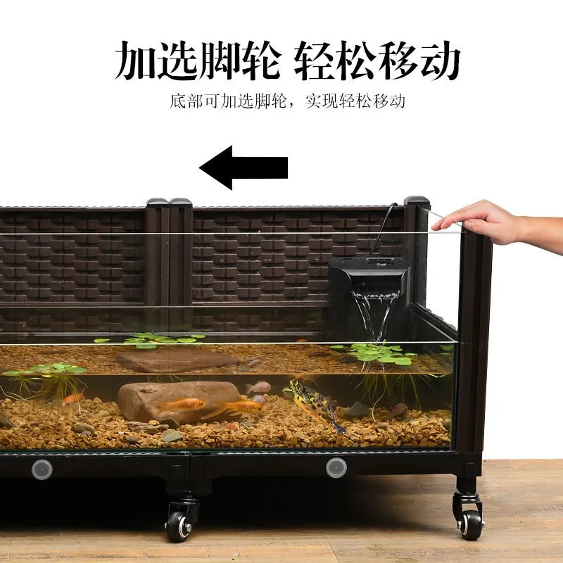Large Turtle Ecological Breeding Tank with Water-Land Structure,Home Habitat for Yellow-Edge Turtles,Nest Area with Built-In