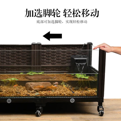 Large Turtle Ecological Breeding Tank with Water-Land Structure,Home Habitat for Yellow-Edge Turtles,Nest Area with Built-In
