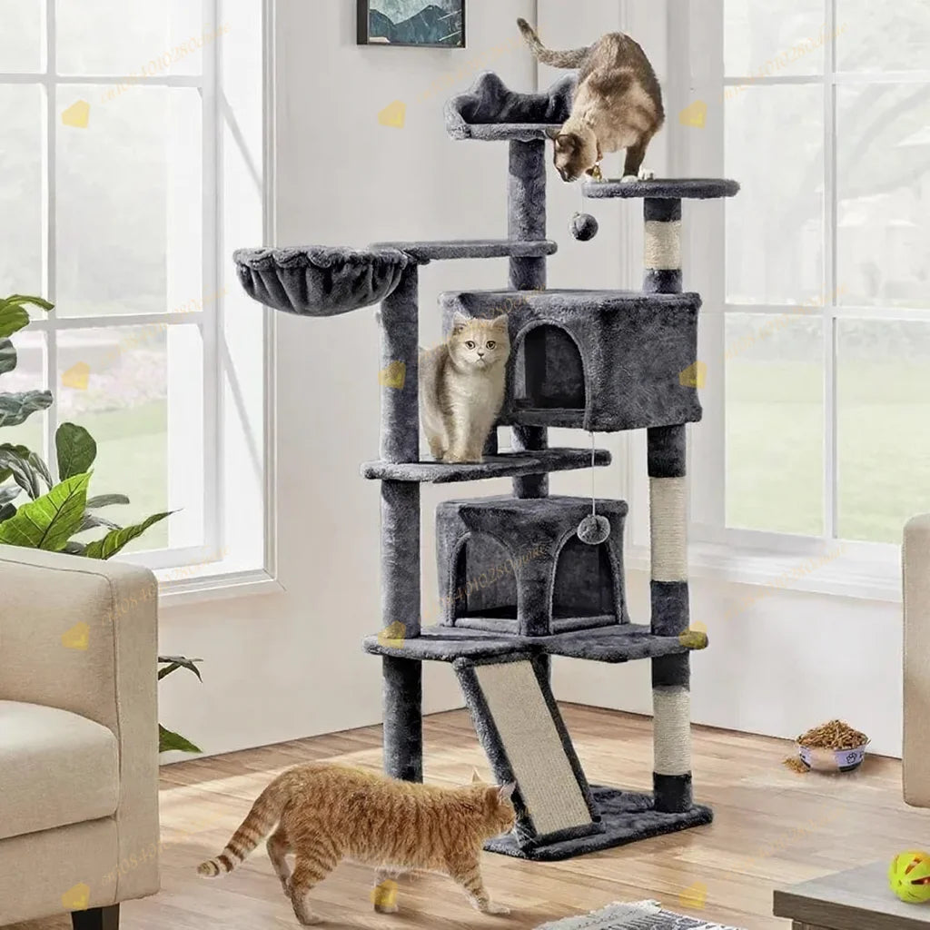 Cat Tree with Hammock and Scratching Post Tower, cat House, Cat Toys Tower, K01, Dark Gray