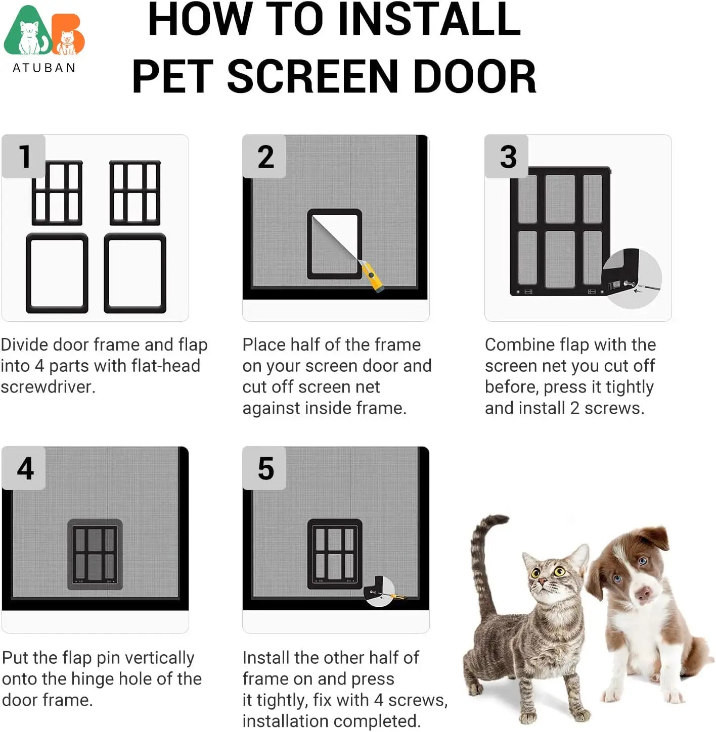 ATUBAN Dog Door for Sliding Door,Lockable Dog Screen Door with Magnetic Closure Easy Install Pet Door for Dogs Cats,11"x13"White