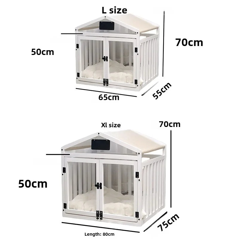 Solid Wood Luxury Dog House Indoor Pet House Removable Washable Dog Fence Double Door Dog Cage Portable Waterproof Pet Bed