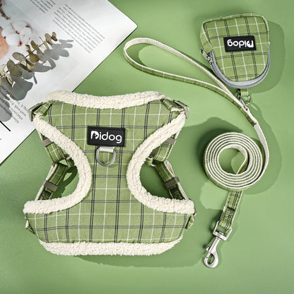 Breathable Dog Harness Leash Bag Set Winter Warm Dog Fur Harnesses Vest Pet Walking Rope With Garbage Bag for Small Medium Dogs