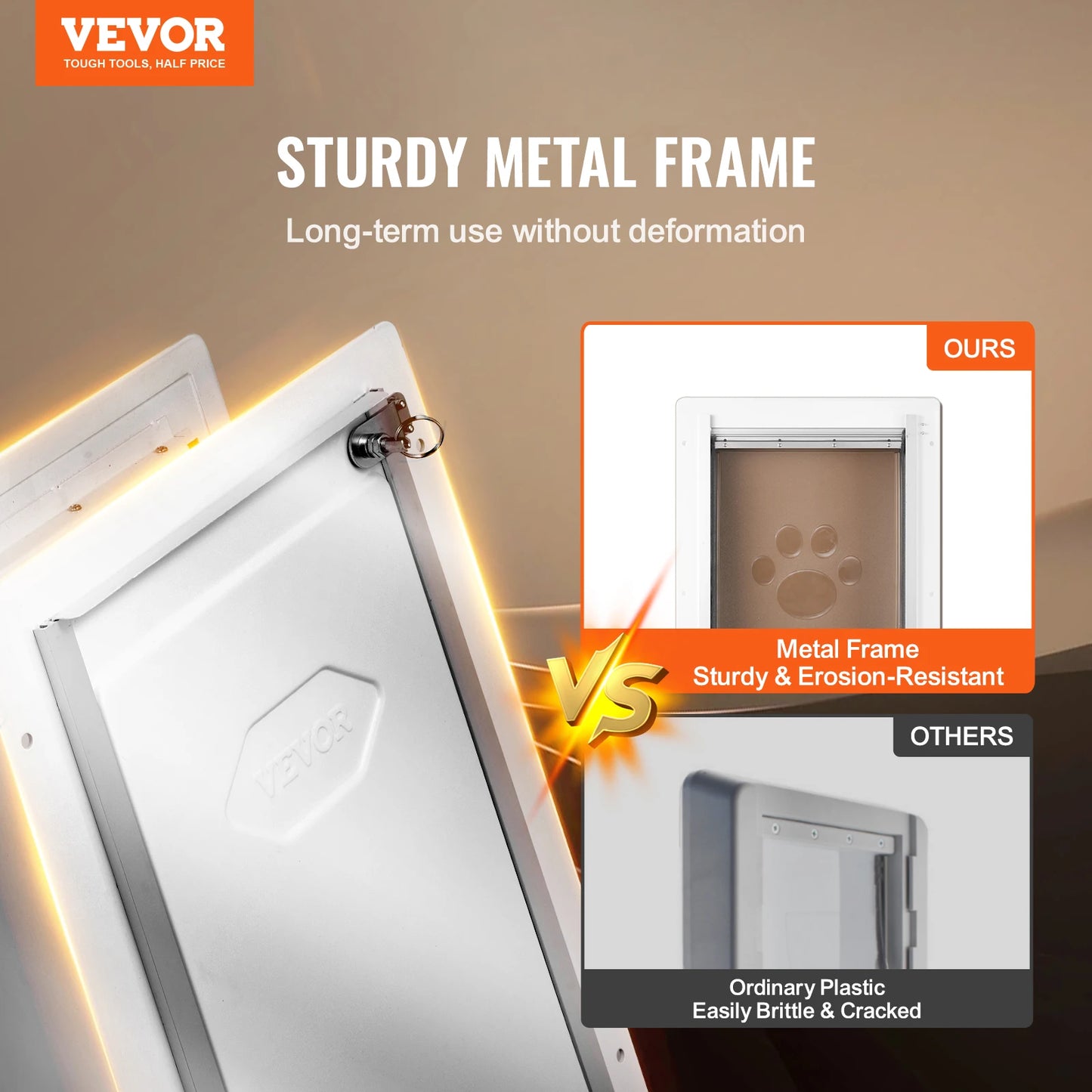 SucceBuy Pet Door Metal Frame with Lock and 3-Flap System Weatherproof Doggy Door Easy to Install in Interior or Exterior Walls