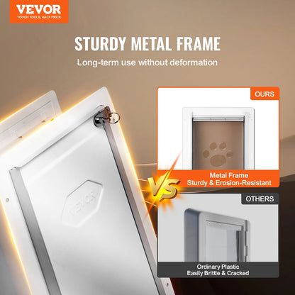 SucceBuy Pet Door Metal Frame with Lock and 3-Flap System Weatherproof Doggy Door Easy to Install in Interior or Exterior Walls