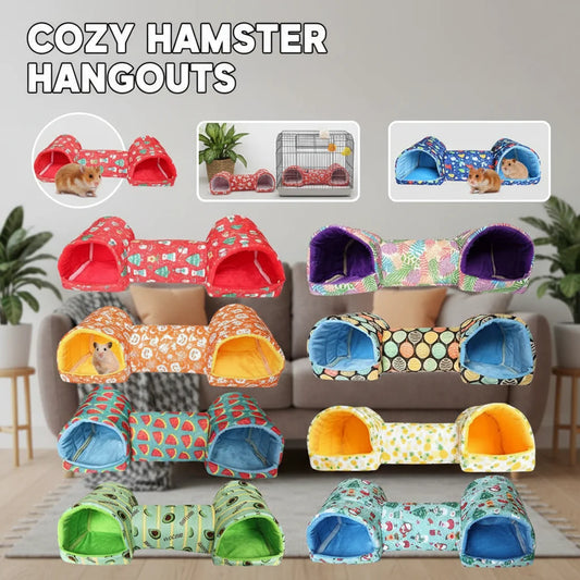 Pet Hideaway Tunnel Cave for Hamsters Gerbils Guinea Pigs Ferrets - Soft Cozy Hideout Toy to Keep Your Small Rodents Entertained
