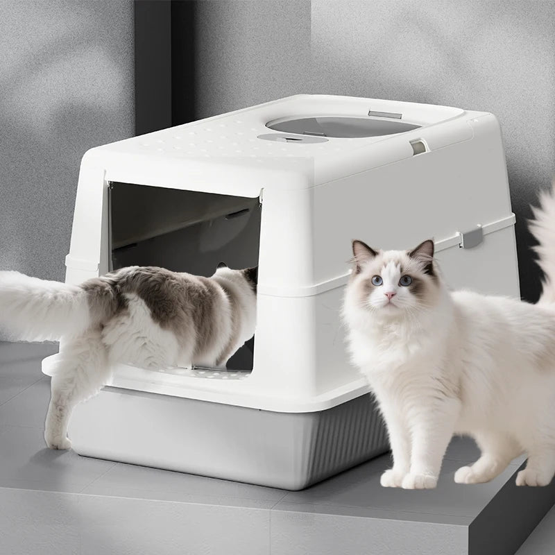 Fully Enclosed Large Flip-Top Cat Litter Box High-Sided Covered Design, Splash-Proof and Litter-Tracking Preventive Cat Toilet