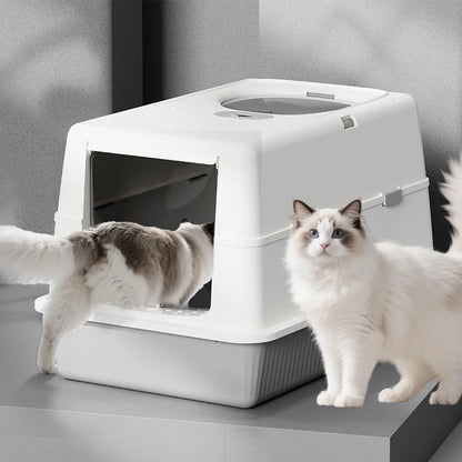 Fully Enclosed Large Flip-Top Cat Litter Box High-Sided Covered Design, Splash-Proof and Litter-Tracking Preventive Cat Toilet