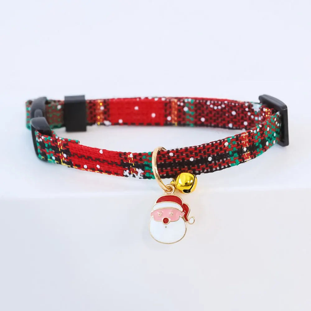 Christmas Cat Collar with Bell Christmas Tree Santa Claus Plaid Safety Breakaway Christmas Collars for Puppy Cat Kitten Accessor