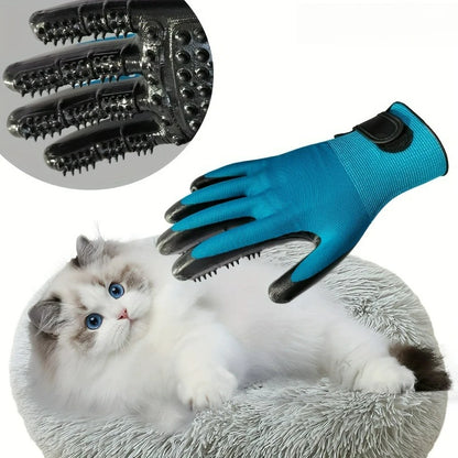 Gentle Pet Grooming Gloves Soft Textured Design for Cats Dogs Horses | Ergonomic Bathing Brushing for Sensitive Short Long Hair