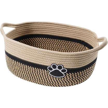 Pet Toy Storage Basket with Handle. Handmade Weaving with Dog Paw Prints. Can Also Store Children's Toys and Miscellaneous Items
