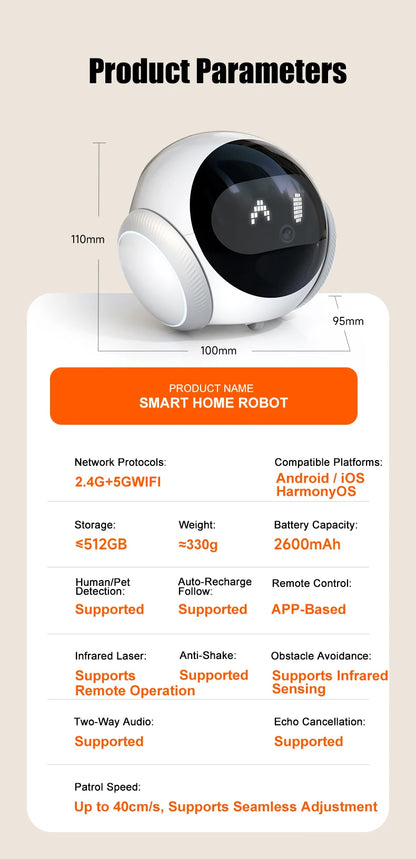 Famue Smart Robot Camera 5G WiFi HD 2K Camera Pet Tracking Laser Indicator TUYA Pet Camera Auto Charging Auto Obstacle Avoidance