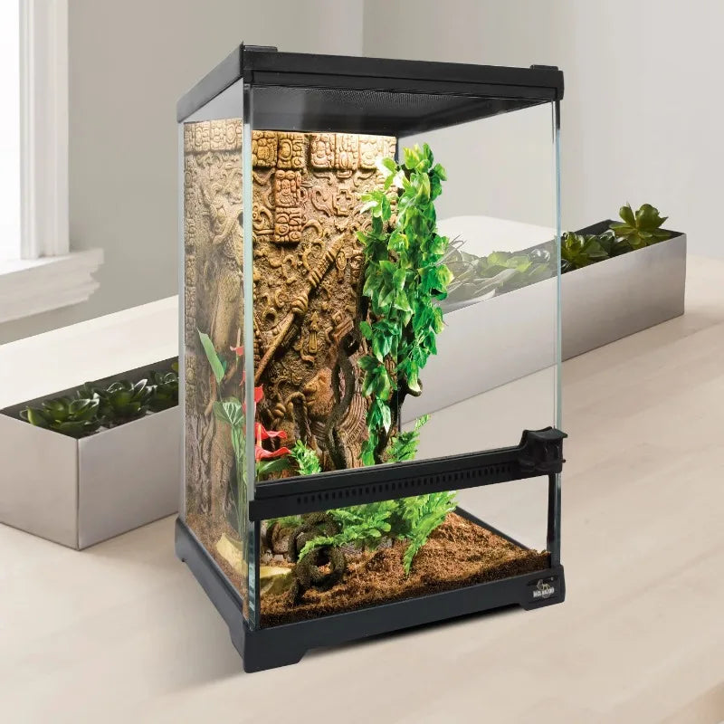 Black Vertical Small Glass Reptile Terrarium/tank/aquarium Bearded Dragon Lizard Cage Tropical Rainforest Ecological Landscape