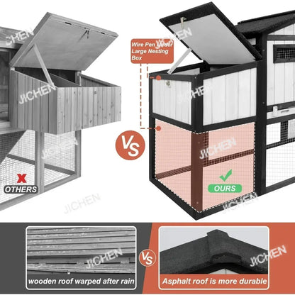 JC Customizable 65.3" Long Chicken Coop and Hen House for 1-2 , Comes with Nesting Boxes, Trays, Perches, Combinable, Black