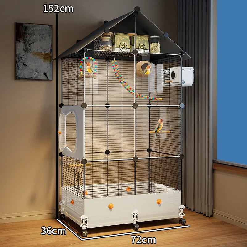 Large Bird Cage for Parrots Spacious Aviary with Standing Pole Luxury Cockatiel & Budgie Habitat Anti-Scatter Design Bird Villa