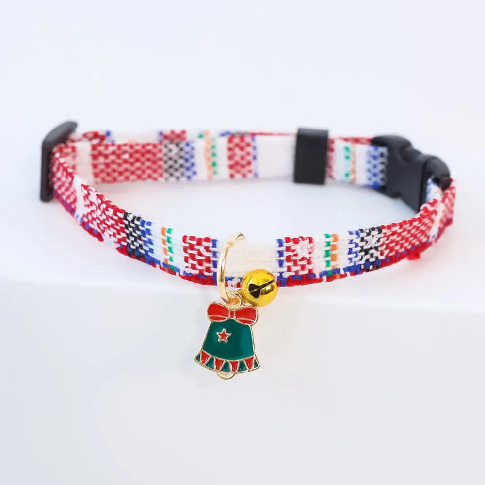 Christmas Cat Collar with Bell Christmas Tree Santa Claus Plaid Safety Breakaway Christmas Collars for Puppy Cat Kitten Accessor