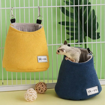 Opening Winter Sugar Glider Pouch Cloth/Plush Hanging Hamster Hanging Bed Soft with Hook Squirrel Bed Cage Autumn