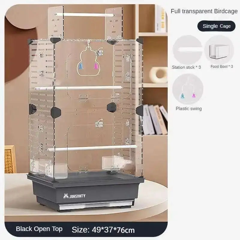 Large Acrylic Splash-proof Breathable Birdcage Fully Transparent Ornamental Bird Cage Parrot Cage Budgie Cockatiel Luxury Villa