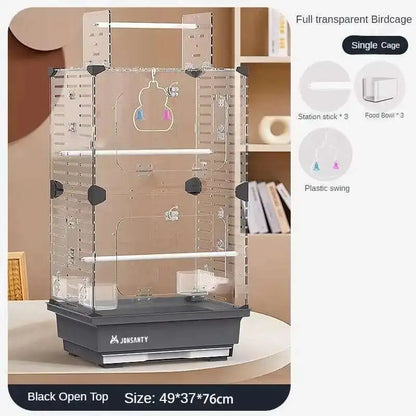 Large Acrylic Splash-proof Breathable Birdcage Fully Transparent Ornamental Bird Cage Parrot Cage Budgie Cockatiel Luxury Villa