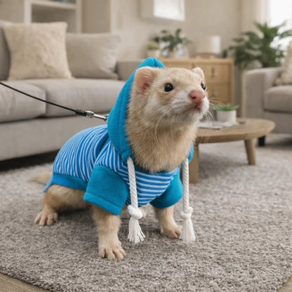 Skin Friendly Elastic Ferret Hoodie Cozy Soft Ferret Pullover Thick Fleece Stylish Drawstring Hamster Coat Daily Party
