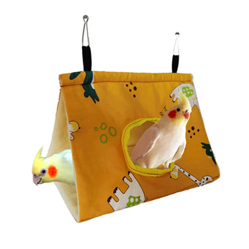 Birdhouse Winter Warm Plush Bird Parrot Swing Cage Triangle Birds Nest Animal Pattern Hamster House Pets Cages Necessary Hammock