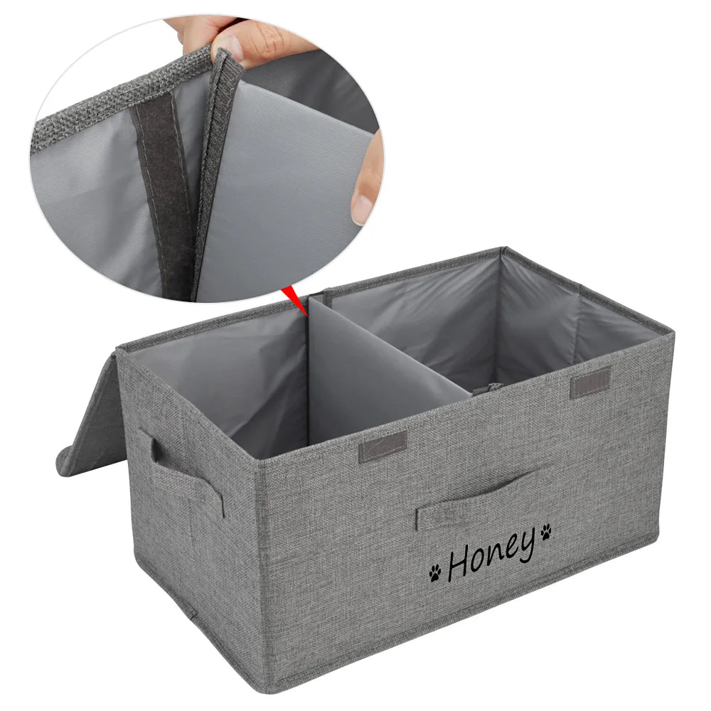Custom Dog Pet Toy Box Personalised Name Dog Accessory Storage Bin with Lid Cat Pet Organizer Storage Basket For Toys Blanke